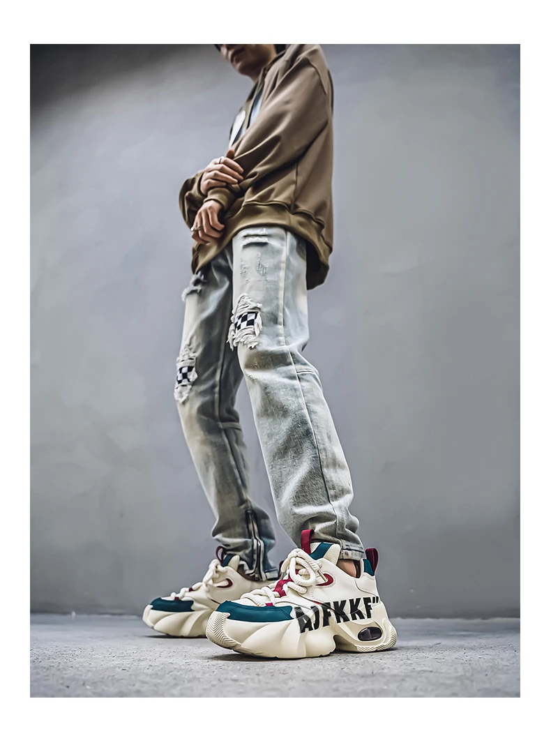 Herren-Sneaker mit dicker Sohle, trendigem Buchstabendruck, Farbblock-Design, Luftpolsterung, atmungsaktivem Mesh, höhenverstärkend, vielseitige Freizeitschuhe im Street-Style. – Detail 9