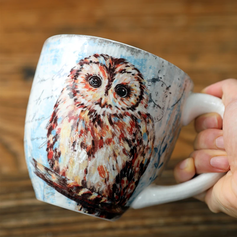 

Cute owl girl heart ceramic cups hand-painted creative home pot-bellied milk cups tea cups breakfast office