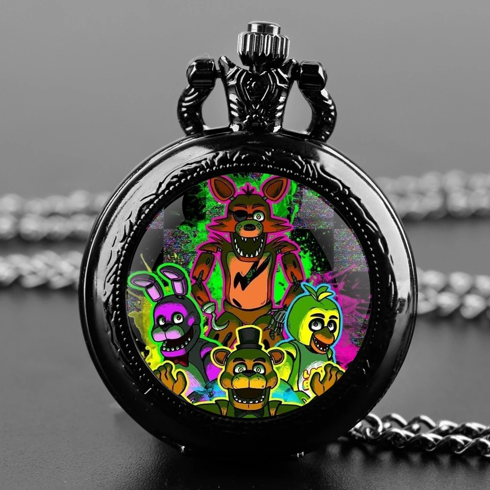 Game F-Five N-Nights At F-Freddys Quartz Pocket Watch Unique Clock Chain Jewelry Pendant Kids Birthday Gift Reloj De Bolsillo