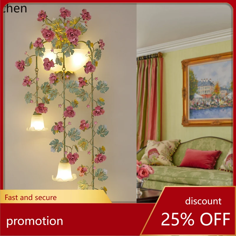 CZ living room wrought iron decoration duplex villa entrance background wall decoration