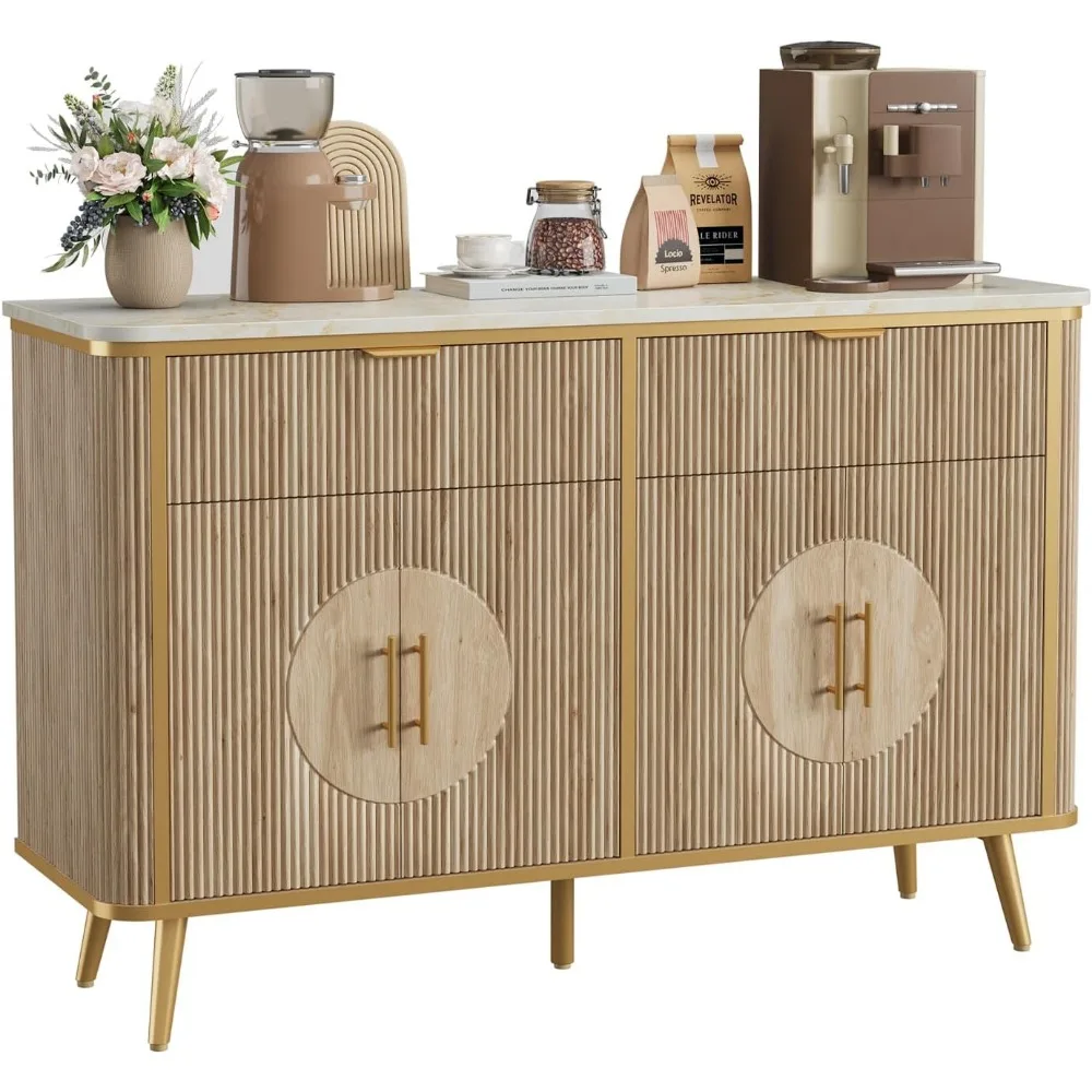 

47.2" Buffet Storage Cabinet, Modern Fluted Coffee Bar Station with 2 Drawers & Adjustable Shelves, Kitchen Sideboard Buffet for