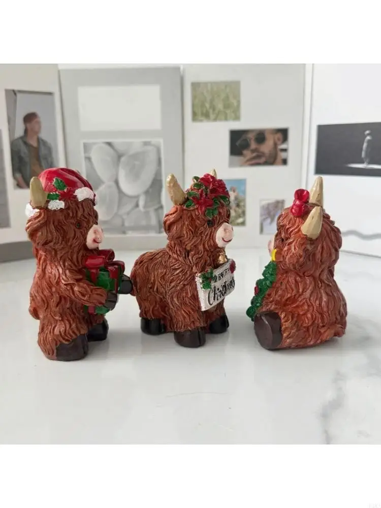   Highlands Cow Figurine Decors Cow Gnomes Flower Resins Statue Calf Lover Gift