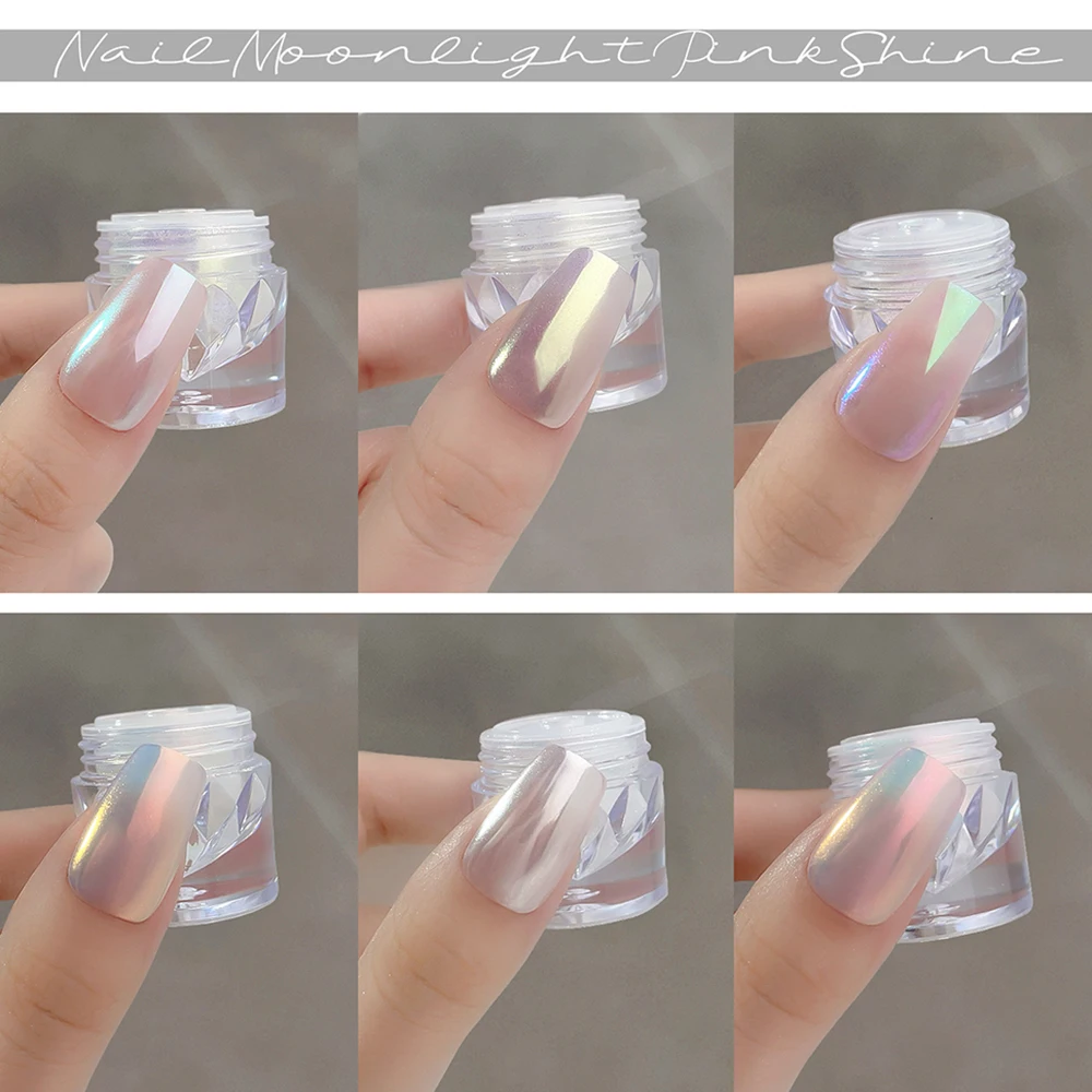 Highlight Moonlight White Nail Powder Aurora Pearl Chrome Nail Pigment Magic Pearlescent Mirror Effect Holographic Nail Glitter