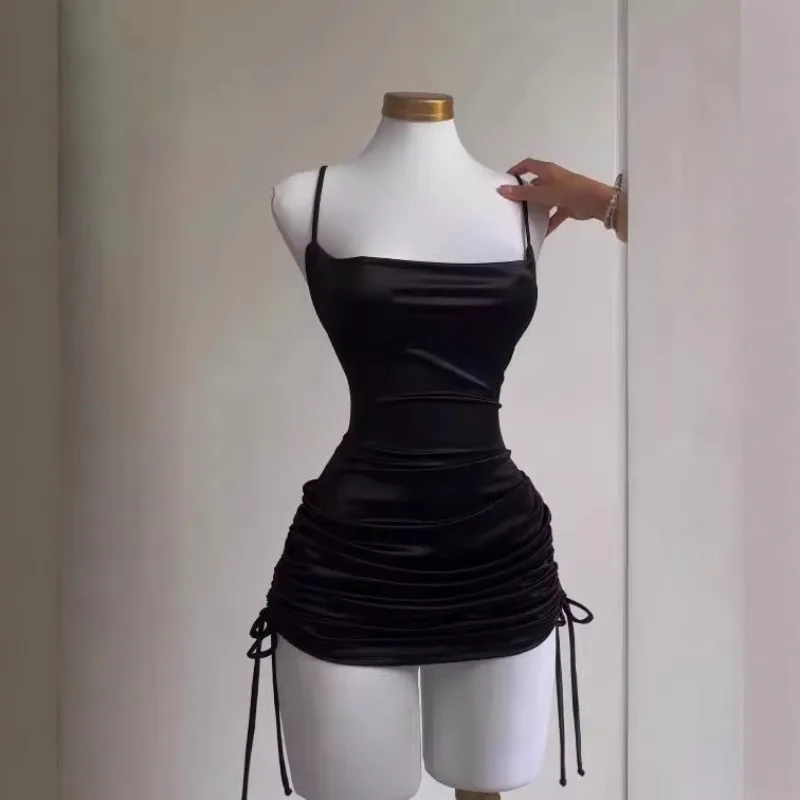 فستان Y2K أنيق مثير مع تصميم برباط بدون ظهر، تنورة ضيقة من الساتان لصيف الحفلات والنوادي ملابس الشارع #2