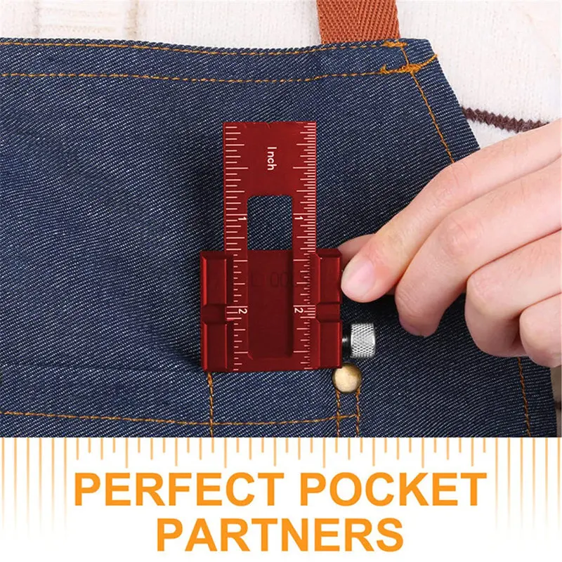 Aluminum Alloy 3 Sets of Red T-shaped Woodworking Tools Round Hole Ruler Portable Woodworker DIY Multifunctional Scriber Ruler