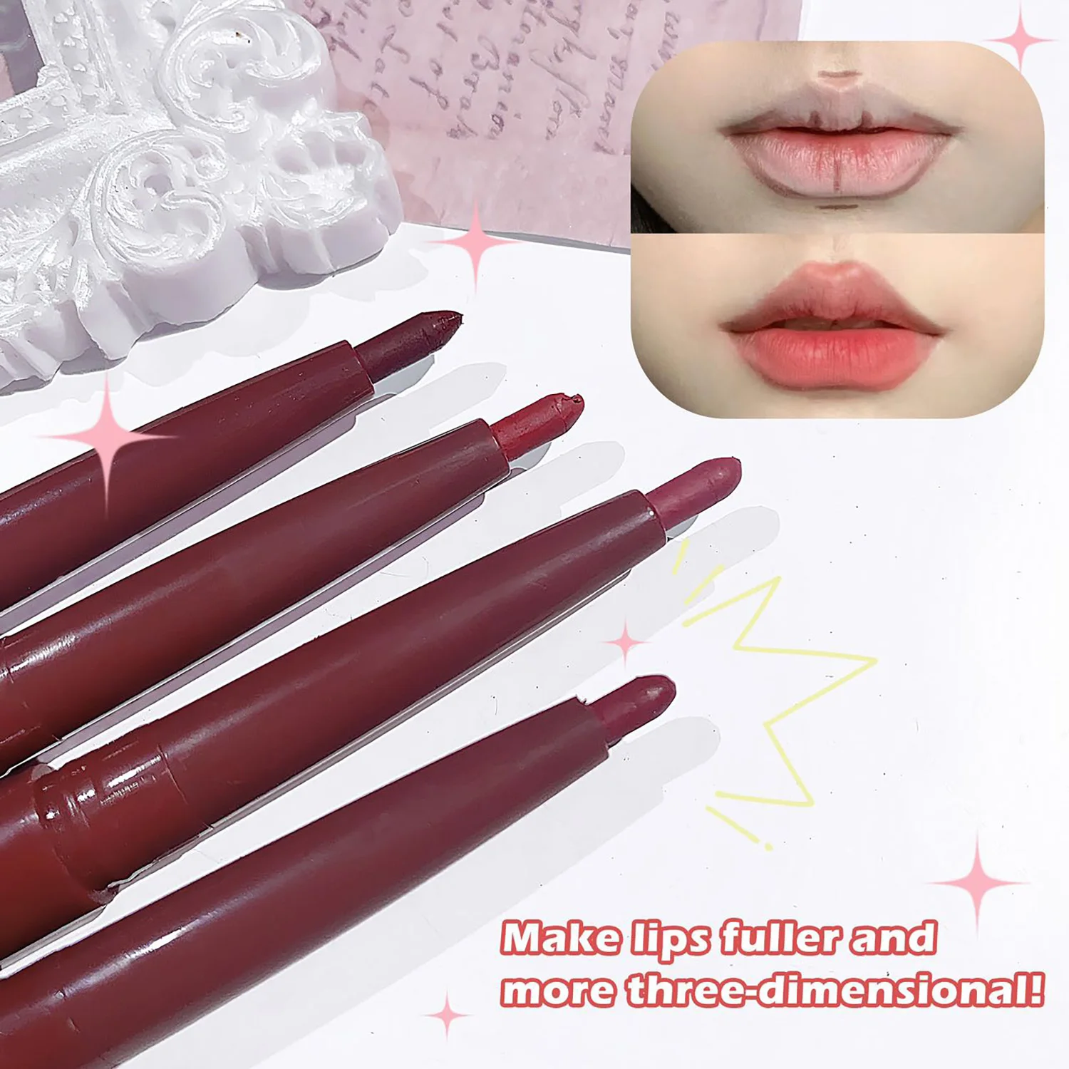 Matte lip liner lipstick pencil outlines lip line waterproof and long-lasting non-stick cup easy-to-color lip pen set