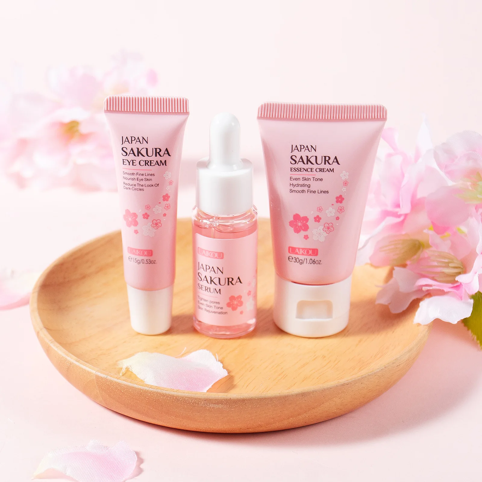 

3pcs Sakura Facial Skin Care Set Moisturizing Face Cream Cherry Blossom Face Serum Repairing Eye Cream Nourishing Skin Care