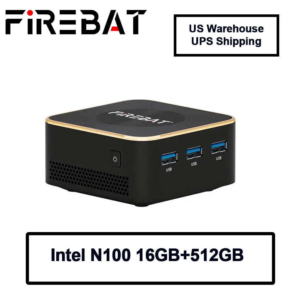 FIREBAT-Mini PC Gamer com CPU Intel N100, Windows 11, PC Gaming, LPDDR5, 16GB de RAM, 512GB SSD, NVME, M2, WIFI 5, BT4.2, T8 PLUS