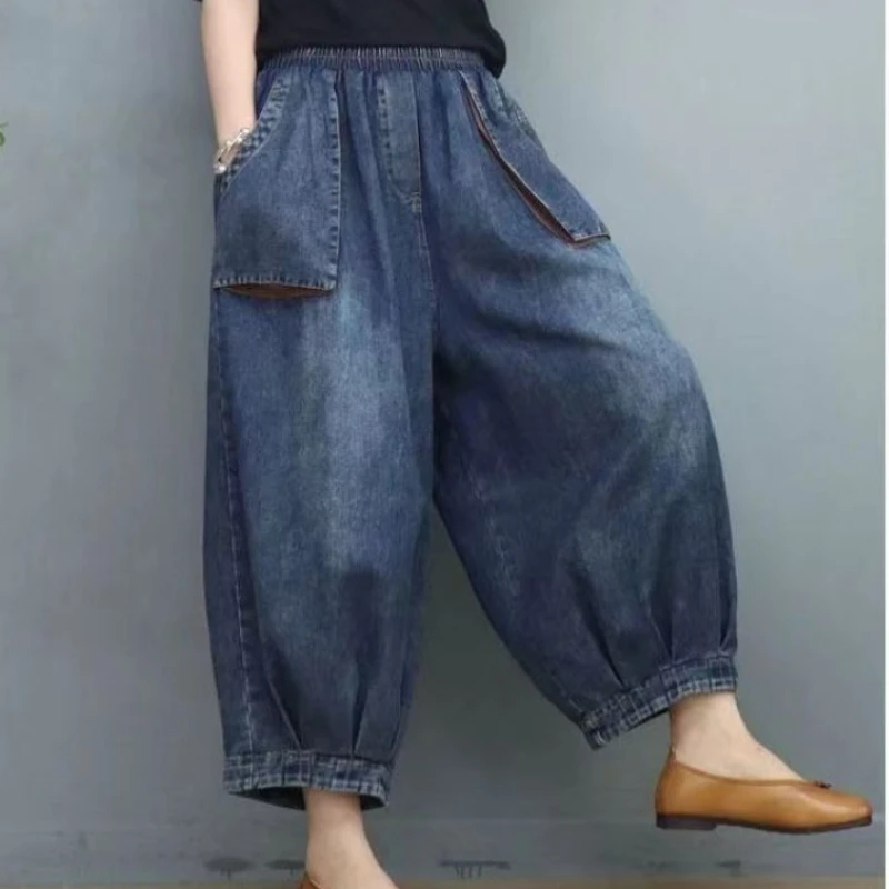 Women Jeans Black Wide-legged Denim Baggy Trouser Woman Clothing 3D Pockets Vintage High Waisted Y2k Casual Chic Streetwear Thin