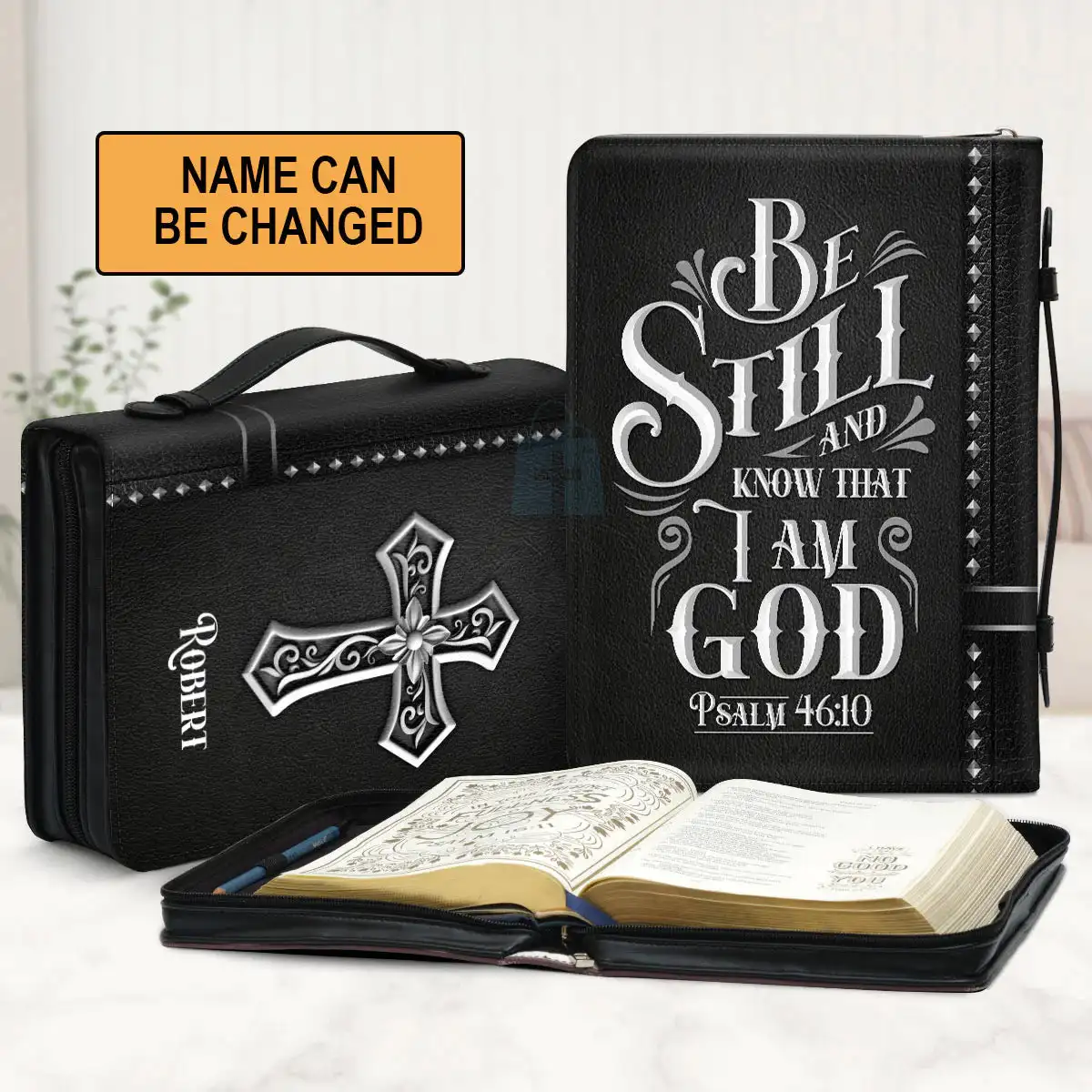 Women\'s Christian Bags Personalized Leather Bible Cover The Lord Is My Strength And My Shield Psalm Print Bible Storage Bags