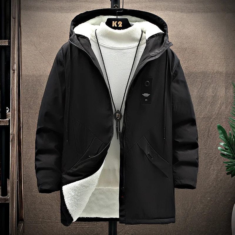 

Hooded Plush And Thick Wool Collar Windproof Thick Warm Jacket Parka Coat Men Brand Outwear Fashion Casual Loose Parka Men