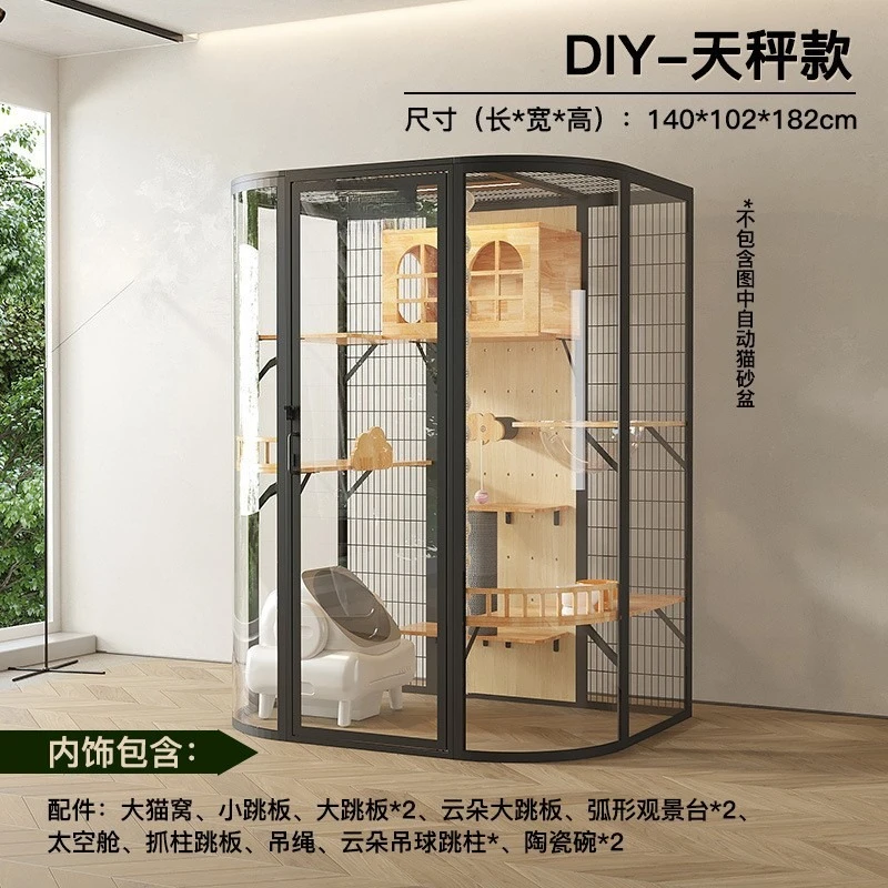 Cat cage cat villa panoramic glass solid wood DIY  nest pet  house panoramic glass