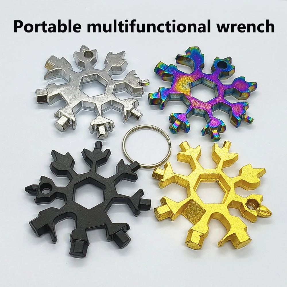 2 Stück Multifunktionaler Mini-Schneeflockenschlüssel Schlüsselanhänger Hochkarbonstahl Achteckiger Sechskant Universelles Tragbares Taschen-Reparatur-Multitool – Detail 1