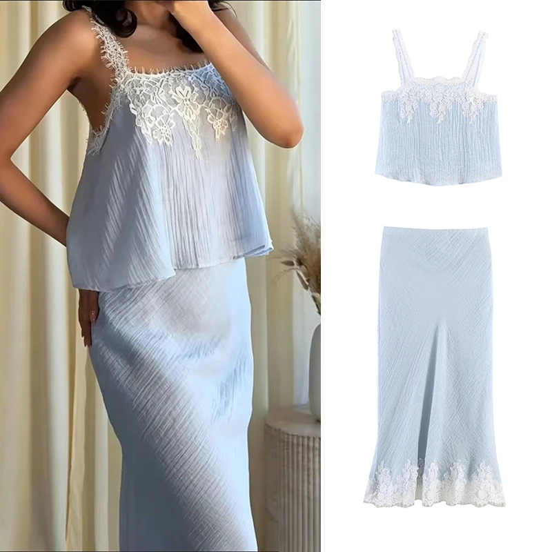 

Women's Sets Summer 2026 New Fashion Lace Elegant Young Women's Skirts Sets Street Chic Comfortable Party Holiday 2-piece Set