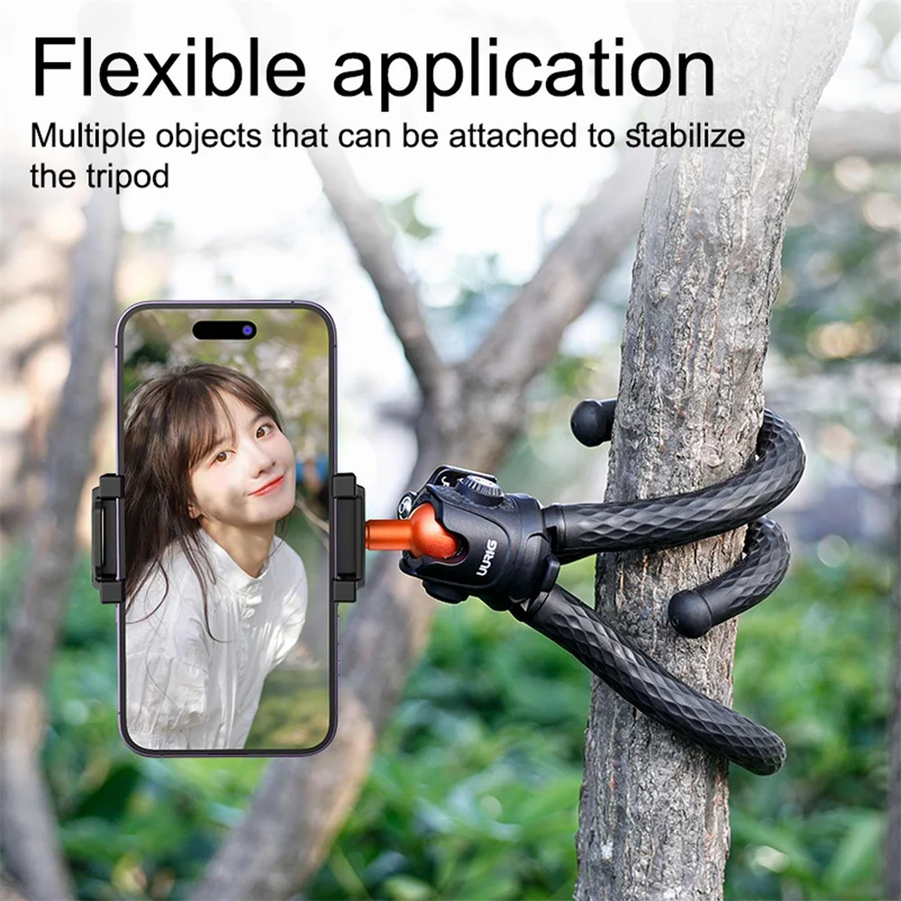 UURIG Octopus Flexible Tripod For Phone SLR DSLR Gopro Camera Tripod Extend 1/4'' Screw With Ballhead ColdShoe Phone Clip Remote