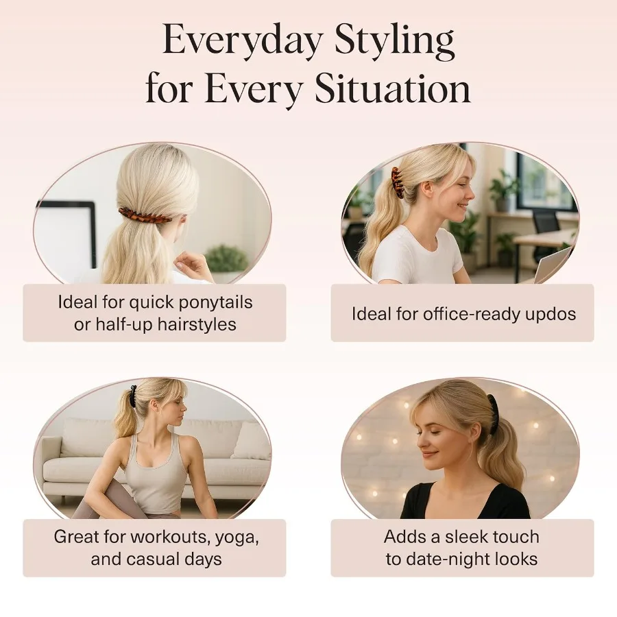 مشابك الموز على طراز ريترو 80s للنساء، إكسسوارات شعر آمنة ومتينة لتصفيف ذيل الحصان والارتداء اليومي بدون كري