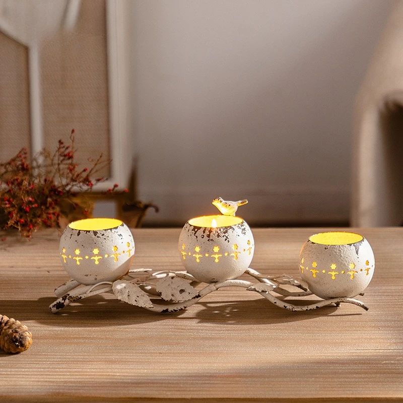 

French Vintage Branch Candle Holder White Iron Candlestick Wedding Table Centerpiece Rustic Metal Candelabra Home Decor Props