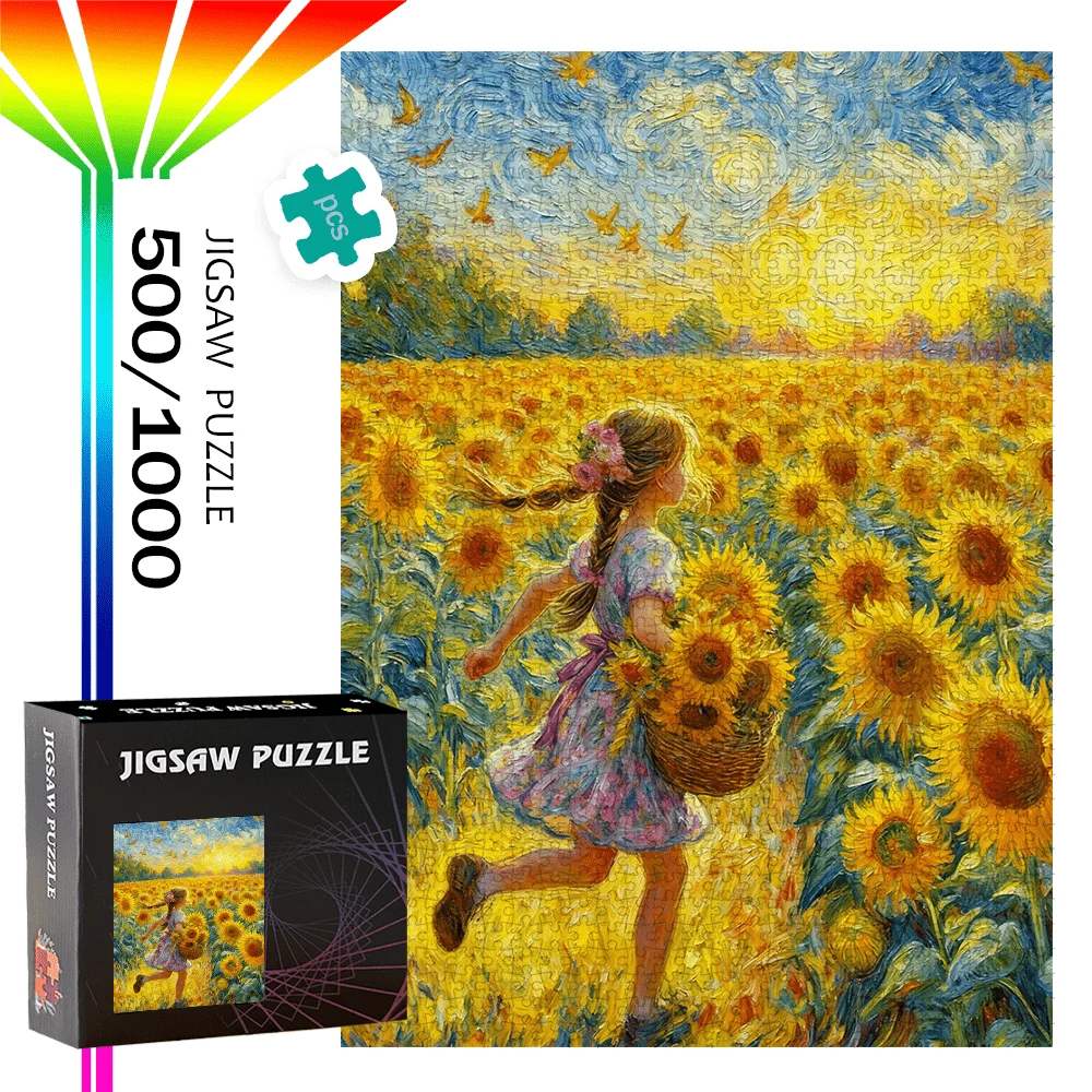 Zonnebloemveld Meisje Kunst Legpuzzel Volwassen Romantisch Thema Intellectueel Spel Thuis Vrije tijd Decoratief Puzzelspeelgoed