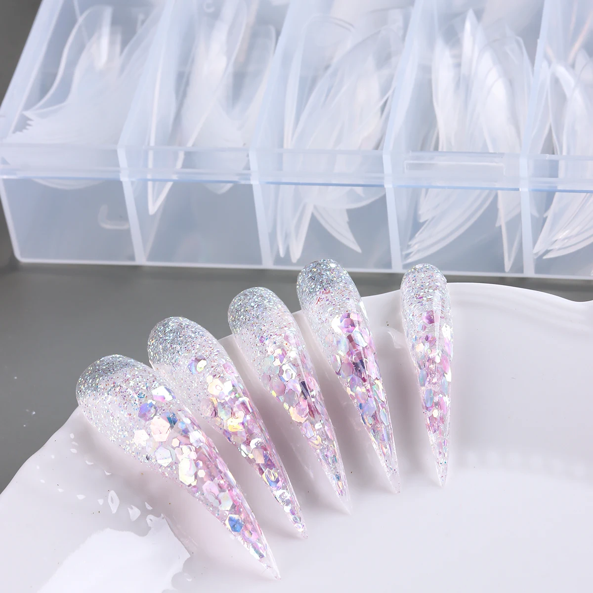 Nagel-Dualformen für Poly-Gel-Verlängerung, 3D-Klauen-Nagelform, Katzenklauen-Hawk-Curve, wiederverwendbare, vollflächige Nagelform, 140 Stück, 14 – Detail 17