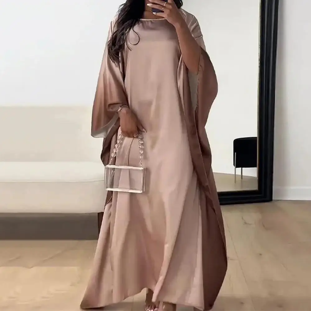 

Loose Cut Pleated Dress Ethnic Style Maxi Dress with Bat Sleeves Gradient Color for Fall Spring Women's Fashion Beach Party