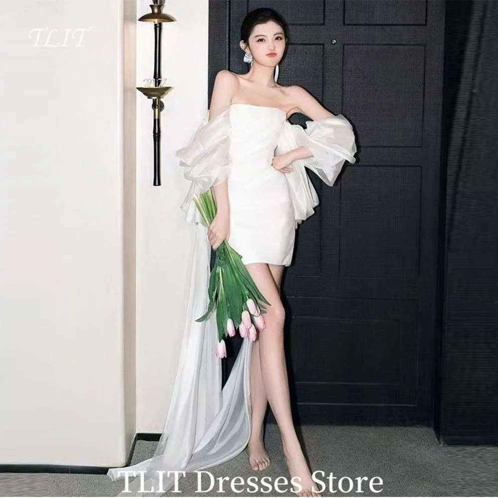 

TLIT Korea Mini Sheath Wedding Dresses Strapless Off the Shoulder Bridal Gown Elegant Photo Shoot Dress Customize Made for Bride