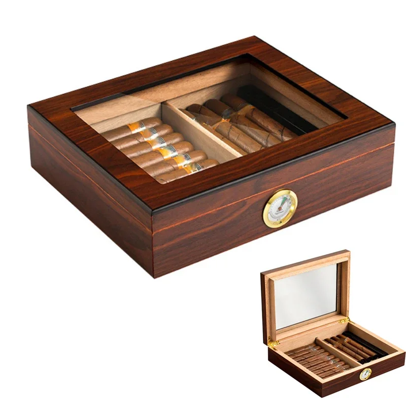 Portable Cigar Humidor with Glass Top Cigar Case Storage Cigar Tool Box Luxury Humidifier Humidor Box (Without Cigar)