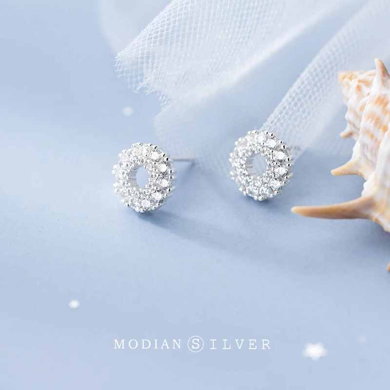 Modian Radiant cyrkon śliczne koło srebro 925 stadniny kolczyki dla kobiet luksusowe Ear Pin Wedding prezent zaręczynowy Fine Jewelry — zdjęcie 4