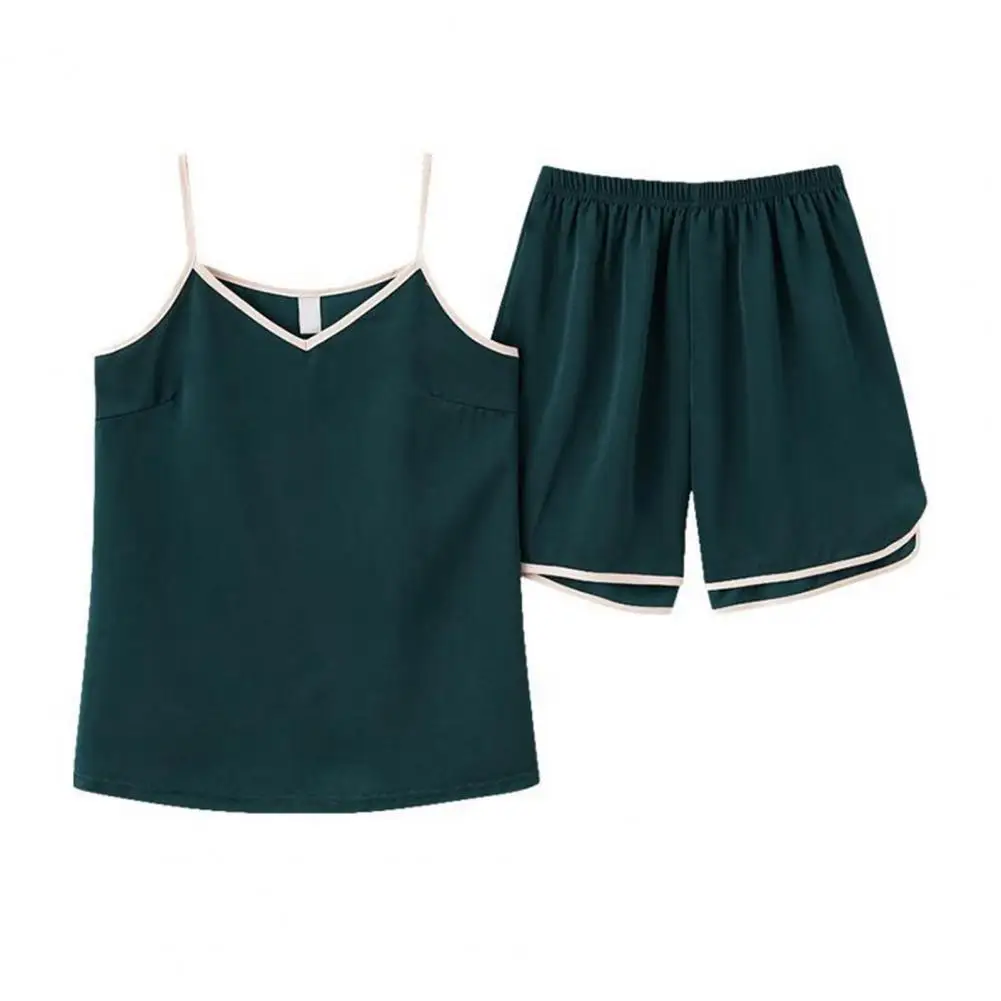 Женский пижамный комплект, пижамные футболки, шорты, розовая футболка с круглым вырезом и принтом в форме сердца, топ из ледяного шелка, удобный повседневный летний комплект ﻿