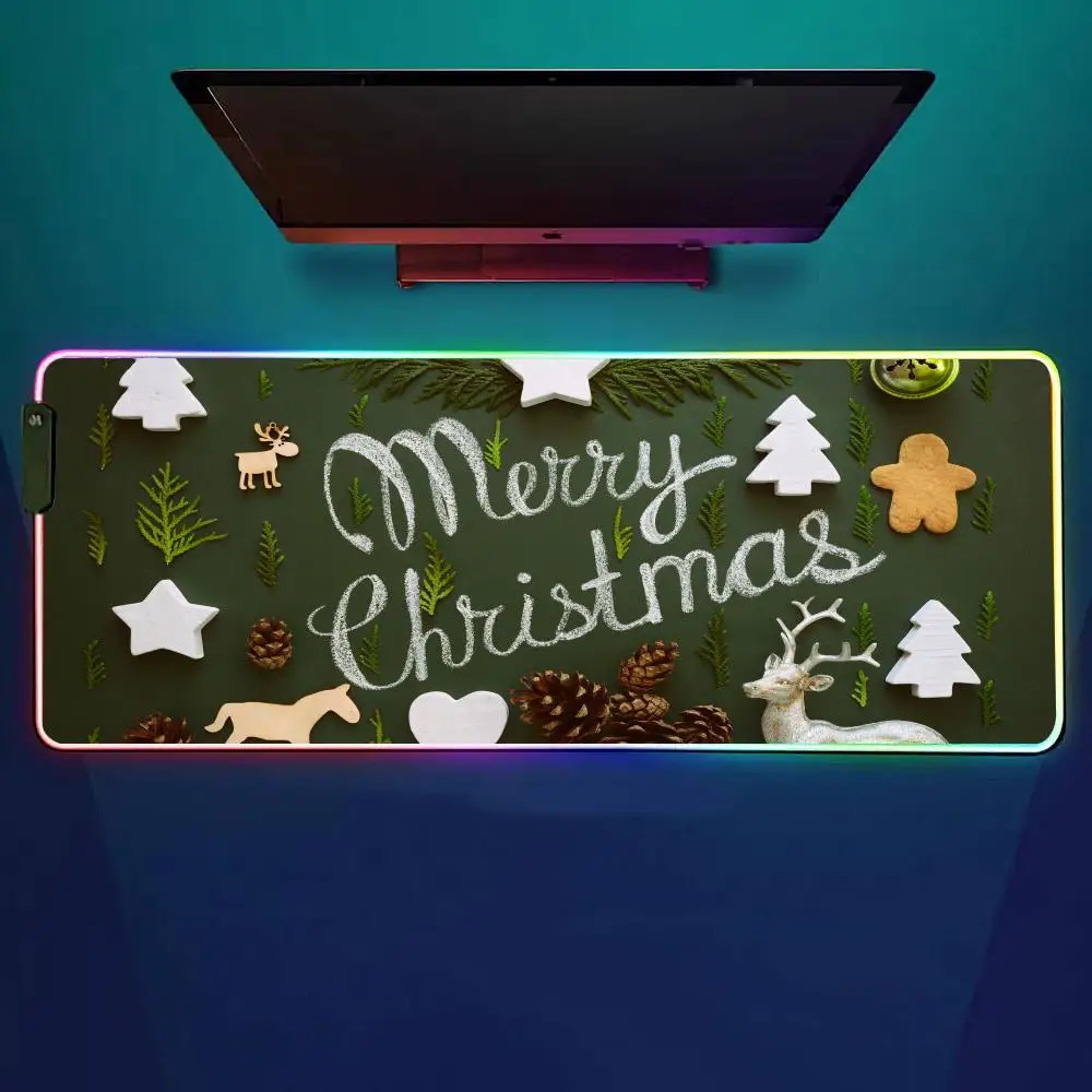 Merry-christmas Mouse Pad RGB Gaming Mouse Pad Desk Mat HD Gamer Large LED Light XXL MousePads