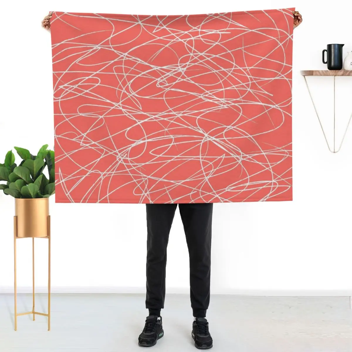 Hand Drawn Scribbles (Living Coral and White) Throw Blanket Sofas For Sofa Thin Luxury Thicken Softest Plush Thermal Blankets