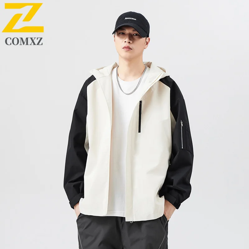 Windbreakers Men's 2025 New Hiking Waterproof  Hooded Zipper Coat Male Autumn Cargo Splicing Camping Loose Thin Softshell Jacket
