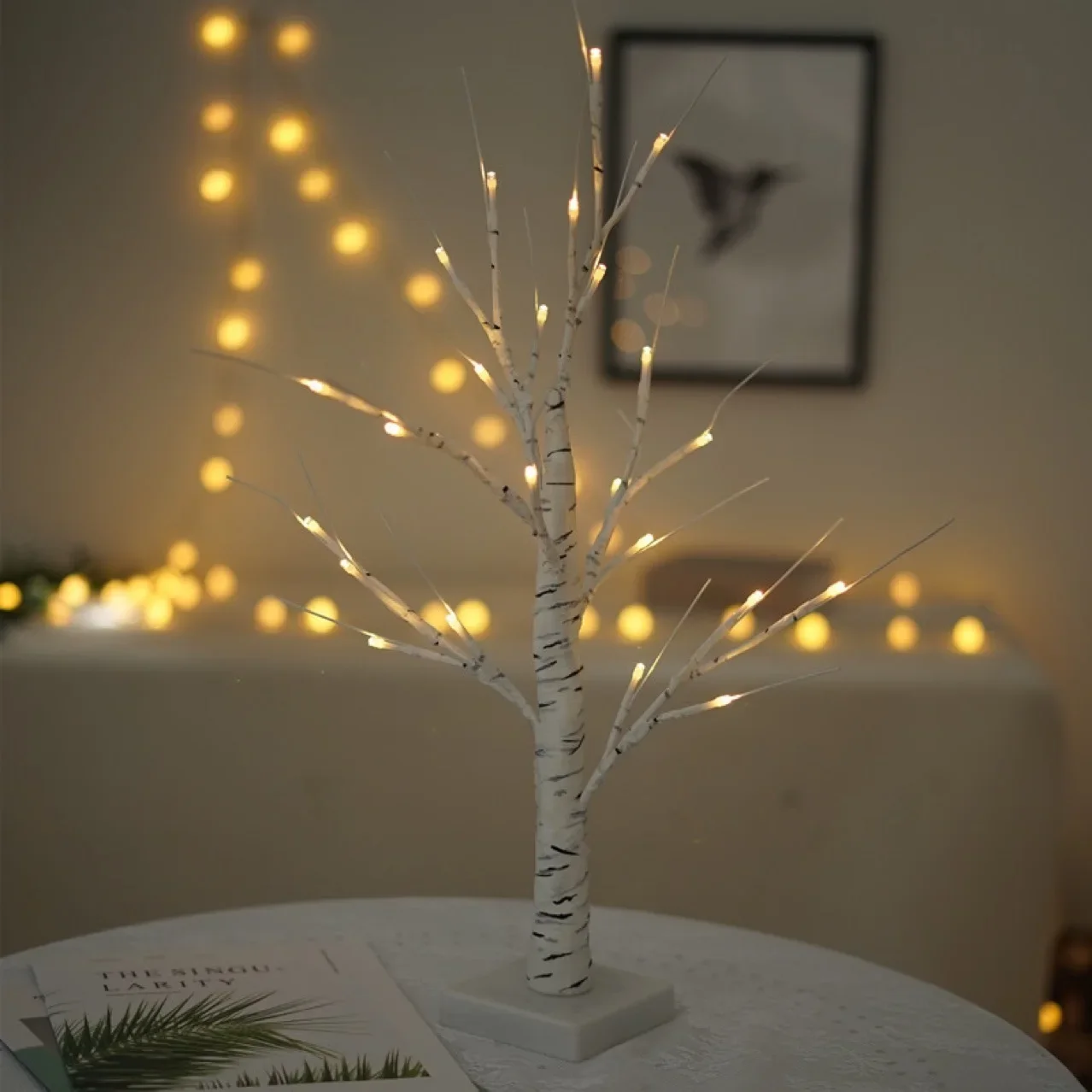 Planta de simulación de lámpara de árbol de abedul blanco, decoración del hogar, ambiente de sala de estar, decoración de iluminación de color