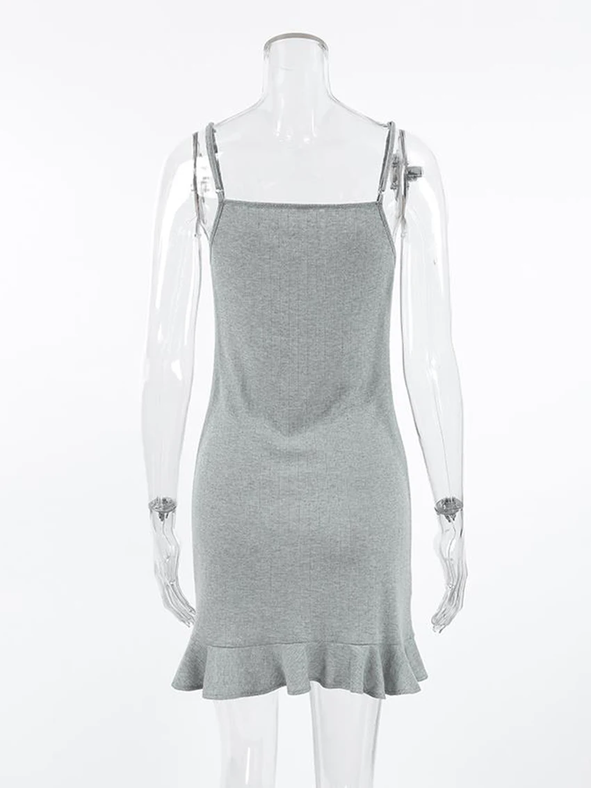 Marthaqiqi Casual Ladies Nightgowns Backless Nightwear Sleeveless Pajamas Spaghetti Strap Sleepwear Mini Dress Gray Home Clothes