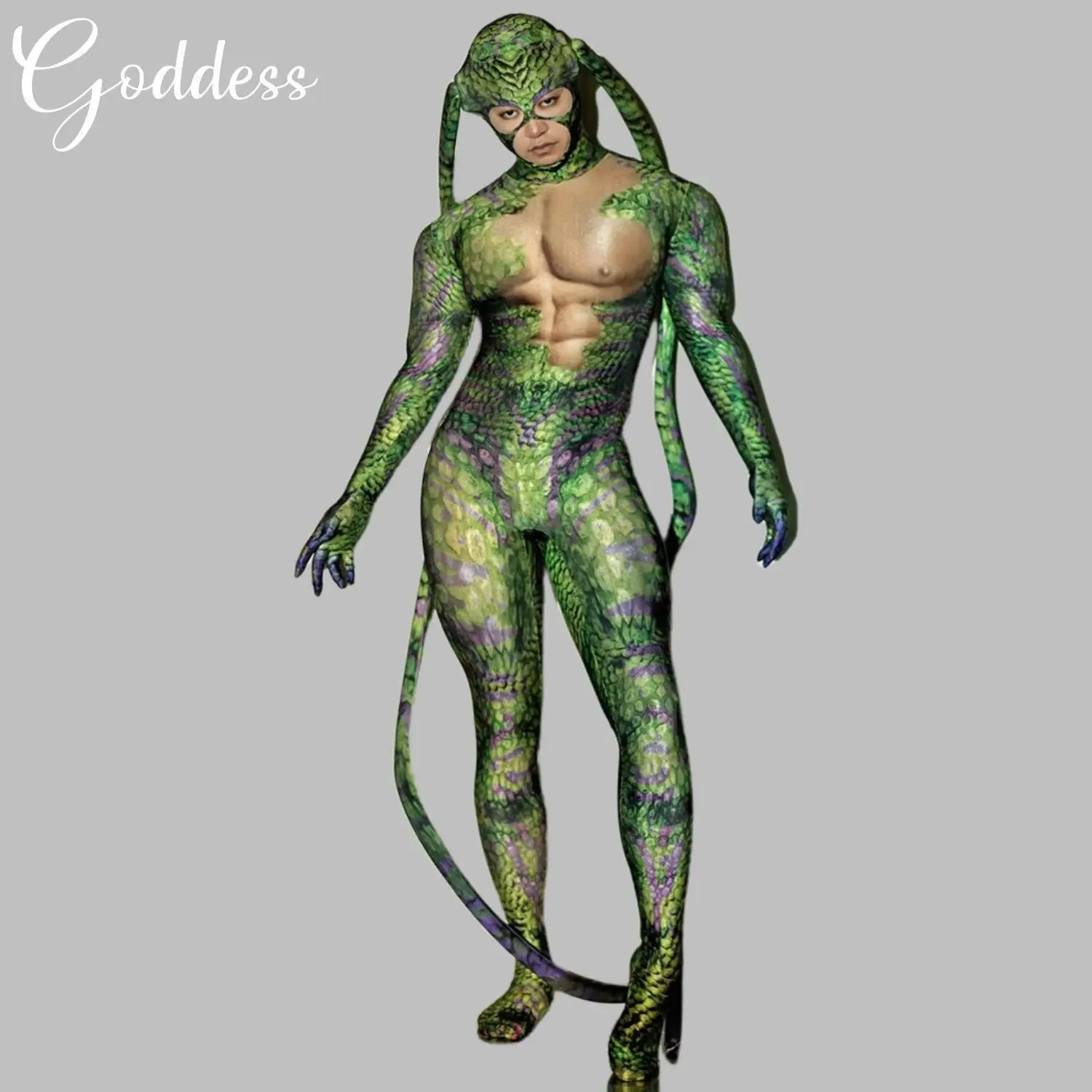 

Personality Alien Long Antenna Cosplay Jumpsuit Men Stretch Stage Rompers Halloween Fly Role Playing Bodysuit Dancer Show Wear