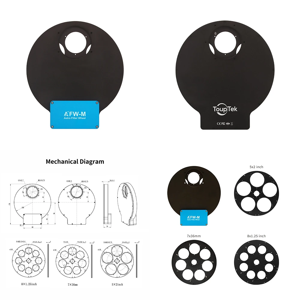ToupTek Filter Wheel AFW-M 7x36mm 5x2inch 8x1.25inch 5/7/8 Hole Filter Astronomical Telescope Accessories Astronomy Photography