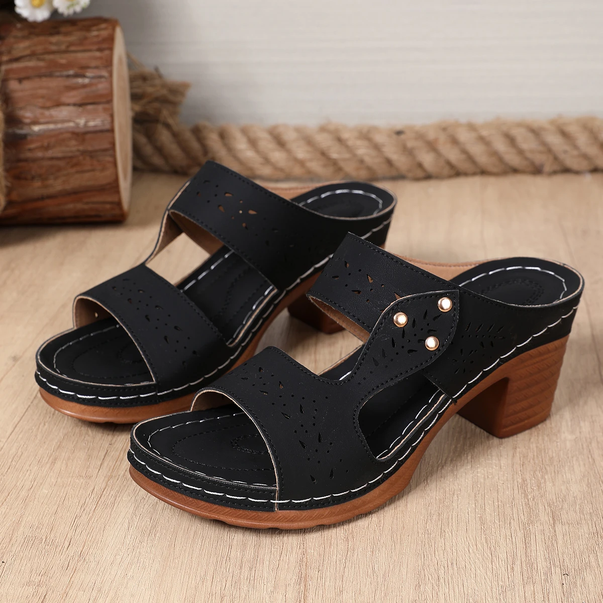 Retro-Sandalen mit hohem Absatz für Damen, Sommer, leichte High-Heels-Slipper, Übergröße, Outdoor-Plateau-Sandalen, Größe 43 – Detail 20