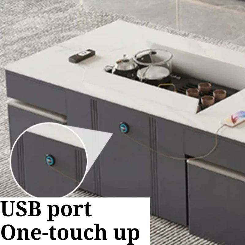 Luxury Storage Coffee Table 4 Storage Stools Retractable Side Drawers Table Tabletop Sofa Living Room Multi-function Furniture