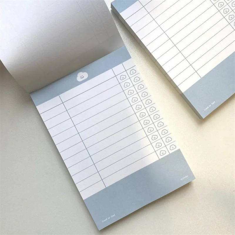 Ins Cute White Clouds Smiling Face Memo Pad To Do List Blue Mini Notepad Message Paper Kawaii School Stationery 50 Sheets