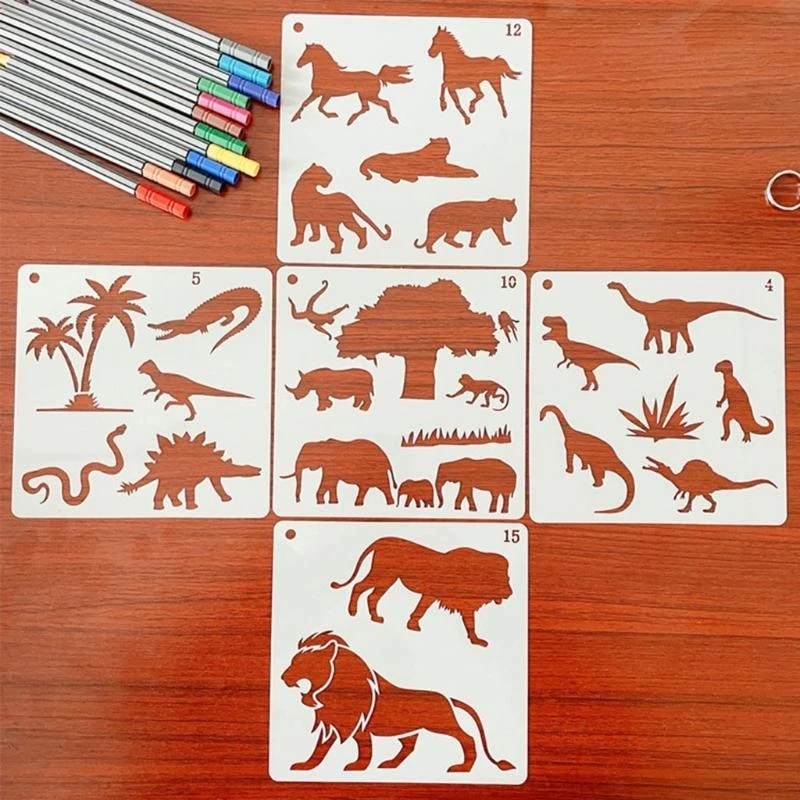 16 Pcs for Creative PET Painting Stencil Reusable Hollow-out Wild Drawing Template Set for DIY Spraying Dra