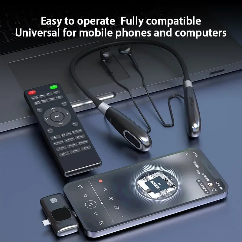 Portable Wireless Earphone Multifunctional Remote Contril Sound Card Mobile Phone Live Broadcast Headphone Hanging Neck Headset