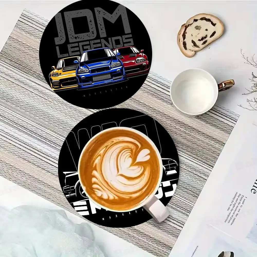 Japan JDM Sports Car Round Coasters Insulated Durable Cups Coffee Coaster Plate Mats Home and Decoration Kitchen Utensils 2