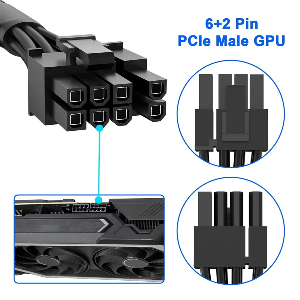 Quality Parts For A750GL A850GL Compatible PCIe 8 Pin to 6+2 Pin GPU Cable, 60cm Braided
