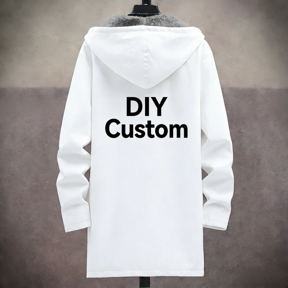 Customizable Hooded Jacket Coat Fleece-Lined Hood Drawstring DIY Personalized Zip Up Outerwear Streetwear Casual Custom Hoodie