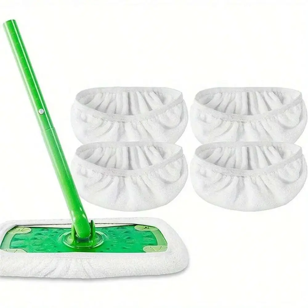 4Pcs Durable Absorbent Sponge Microfiber Mop Pads Reusable Washable Mop Cloth Flat Mop Head Sweeping Cloth for Wet&Dry Cleaning