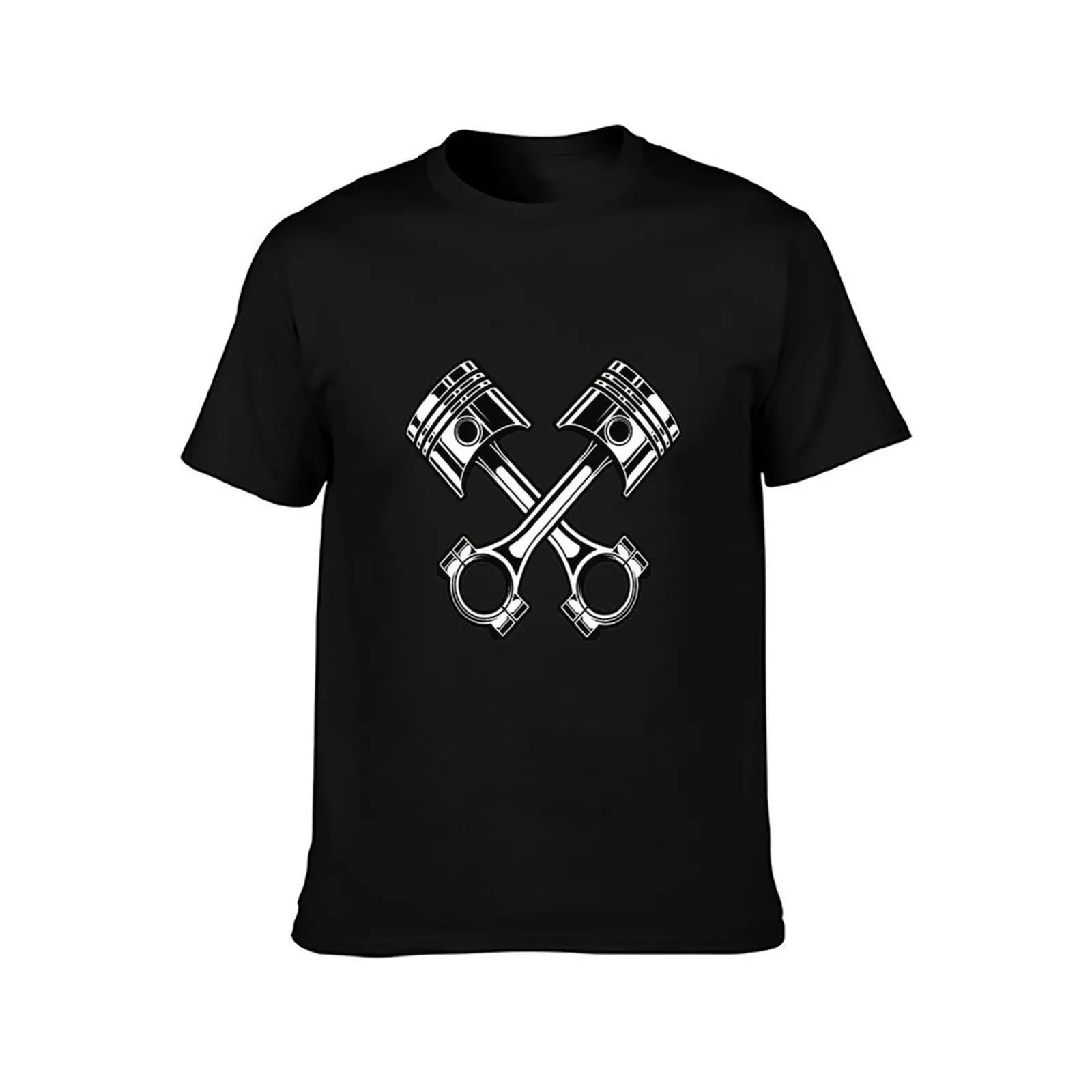 Crossed pistons T-Shirt, Summer Casual Cotton Tee, Oversized Streetwear Tops, Vintage Graphic Print, Loose Fit Short Sleeve