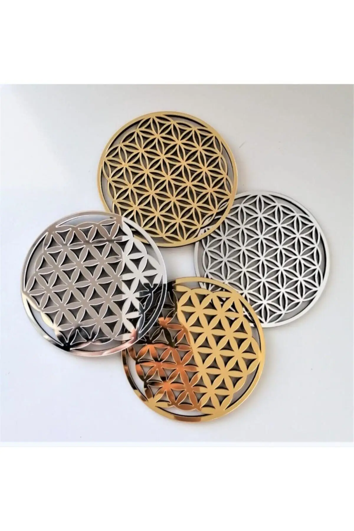 4 pcs/set Flower of Life Mandala design round shaped wooden coaster table mat coffee cup coaster kitchen accessories