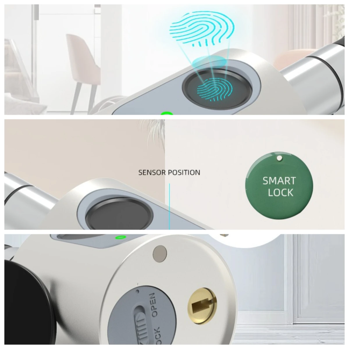 Smart Lock Home Smart Lock Cylinder Compact APP Remote Bluetooth Door Lock, Fingerprint Card Mechanical Key