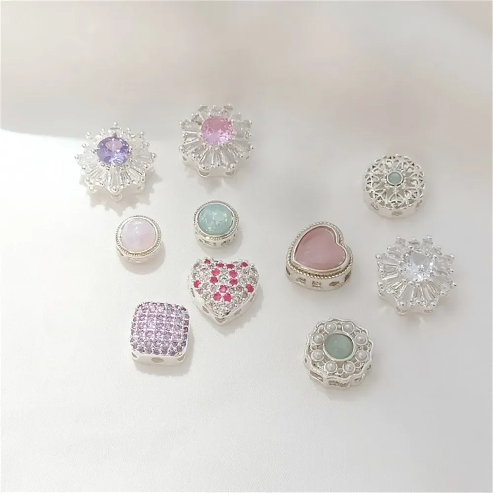 

Браслет «сделай сам», аксессуары для подвесок из бисера с толстым посеребренным покрытием и микроинкрустацией из циркония, круглые квадратные бусины в форме сердца