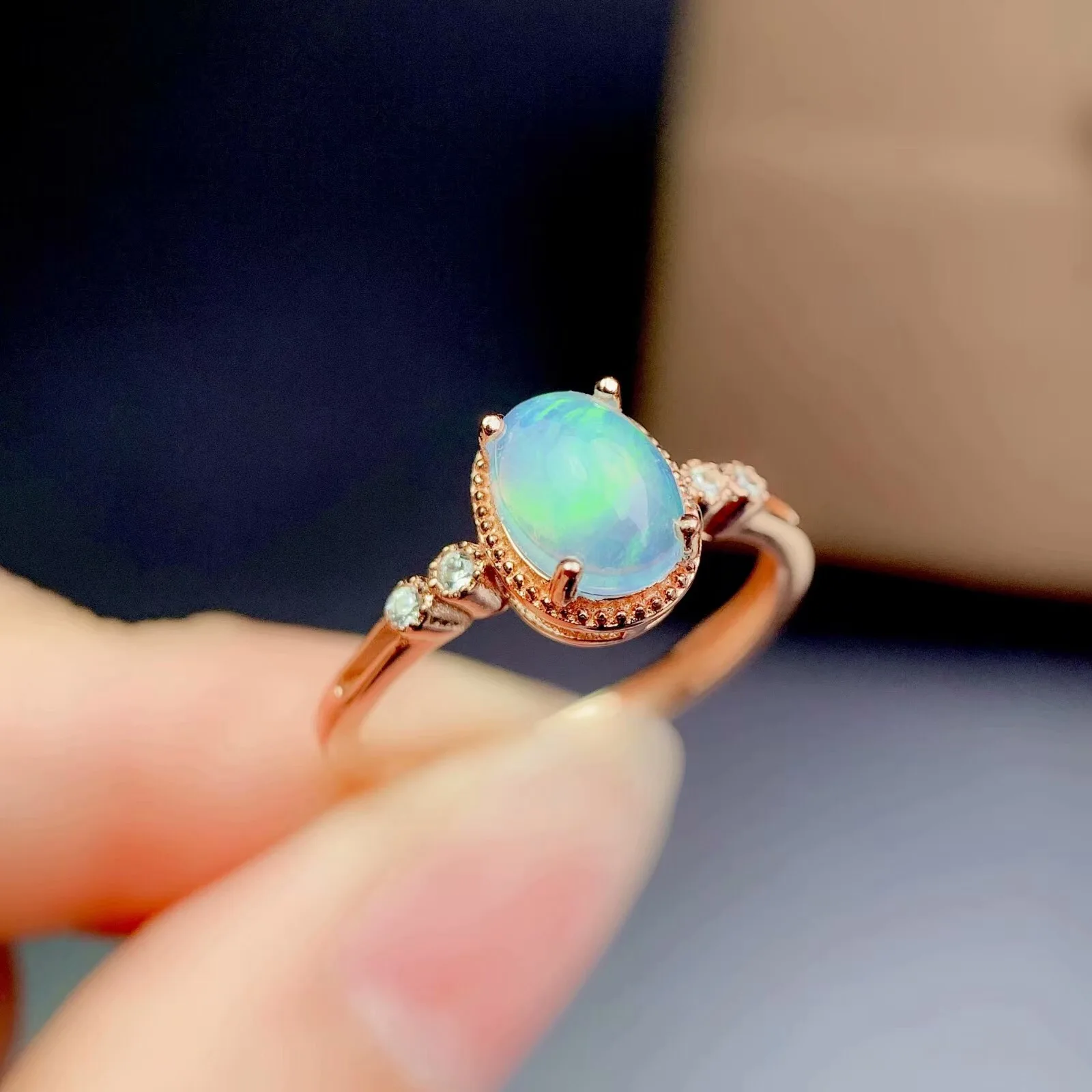 

Fashion 925 Silver Opal Ring for Daily Wear 6mm*8mm Natural White Opal Silver Ring Sterling Silver Opal Jewelry Woman Gift
