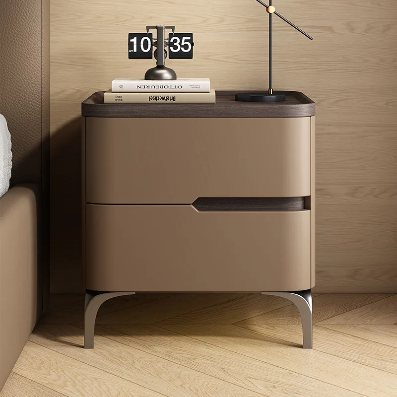 All Solid Wood Bedside Table Household Bedroom 2025 Explosion Italian Light Luxury High-end Bedside Table Two Pumping Bedroom Ca